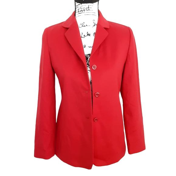 Lord & Taylor Red Blazer Jacket Wool Cashmere 2 Petite Patriotic Career Wear - Picture 4 of 11